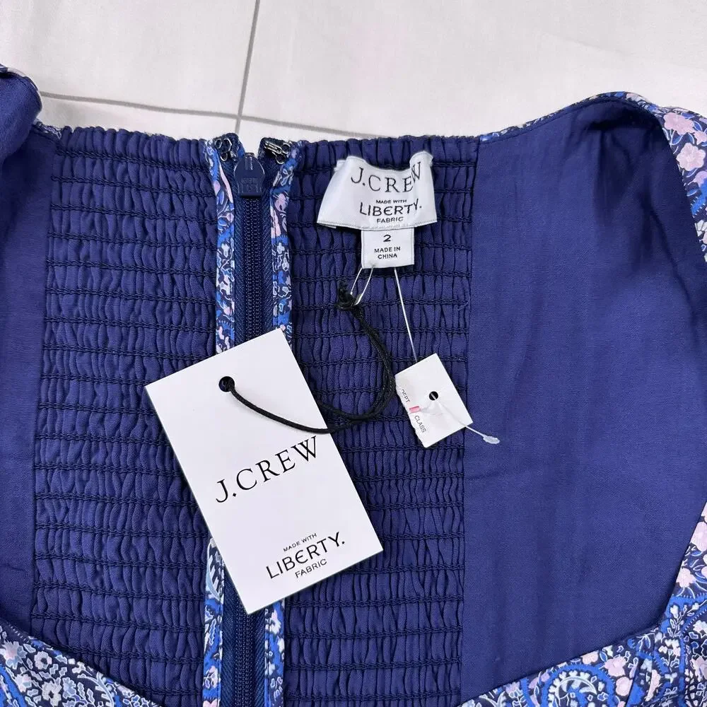 J. Crew Liberty Dress Women 2 Blue Sweetheart Long Sleeve Mini Bourton Bloom New